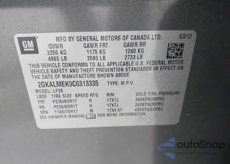 2012 GMC Terrain Sle-1 from USA, damaged, VIN 2GKALMEK9C6313335